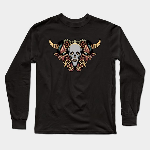 skull in oni oriental tattoo Long Sleeve T-Shirt by donipacoceng